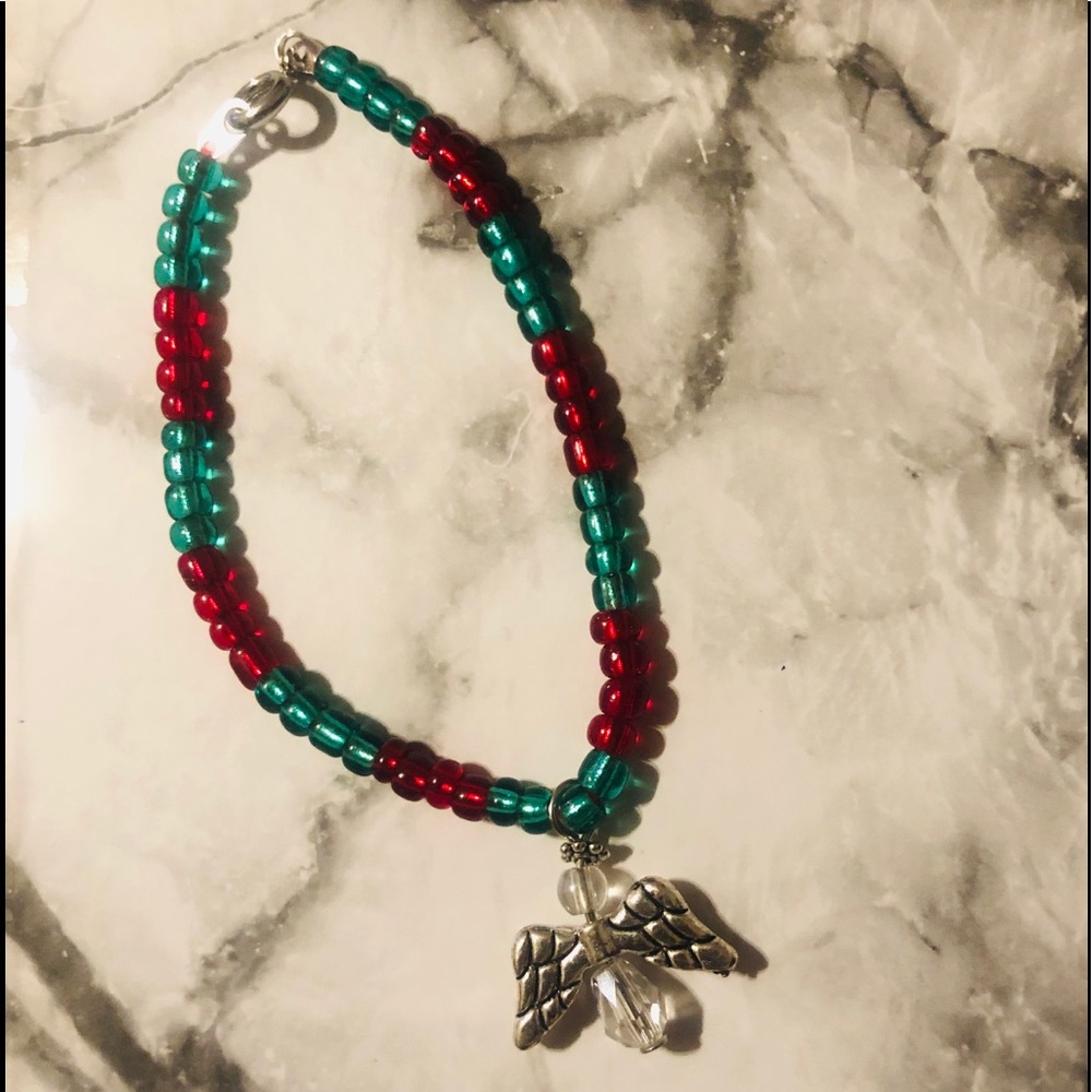 Red/ Green Hand Crafted beaded bracelet.